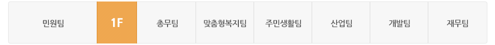 진천읍 청사 1층에는 민원팀과 총무팀, 맞춤형복지팀, 주민생활팀, 산업팀, 개발팀, 재무팀이 있습니다.